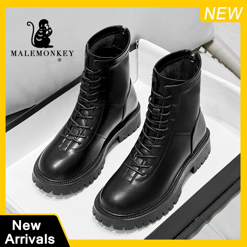 

Black Pu Leather Ankle Boots Women Platform Autumn Winter Round Toe Lace Up Shoes Woman Fashion Motorcycle Botas Female Shoes