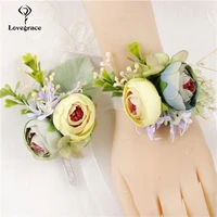 fabric roses groom boutonnieres wrist corsage bracelet wedding hand flower bridesmaids marriage witness wrist bracelet brooches