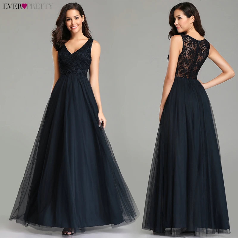 Ever Pretty Выпускные платья 2020 элегантные темно синие трапециевидные с круглым