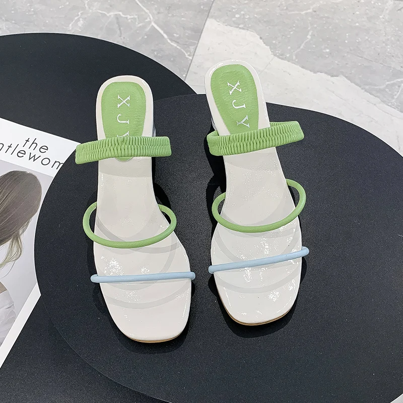 

Summer 2020 women wear stylish crystal heel sandals new fresh and wild ladies high-heeled slippers Z539