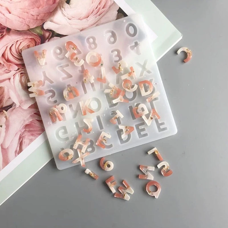 

Alphabet Crystal Epoxy Resin Mold English Letters Number Pendant Silicone Mould Dropshipping