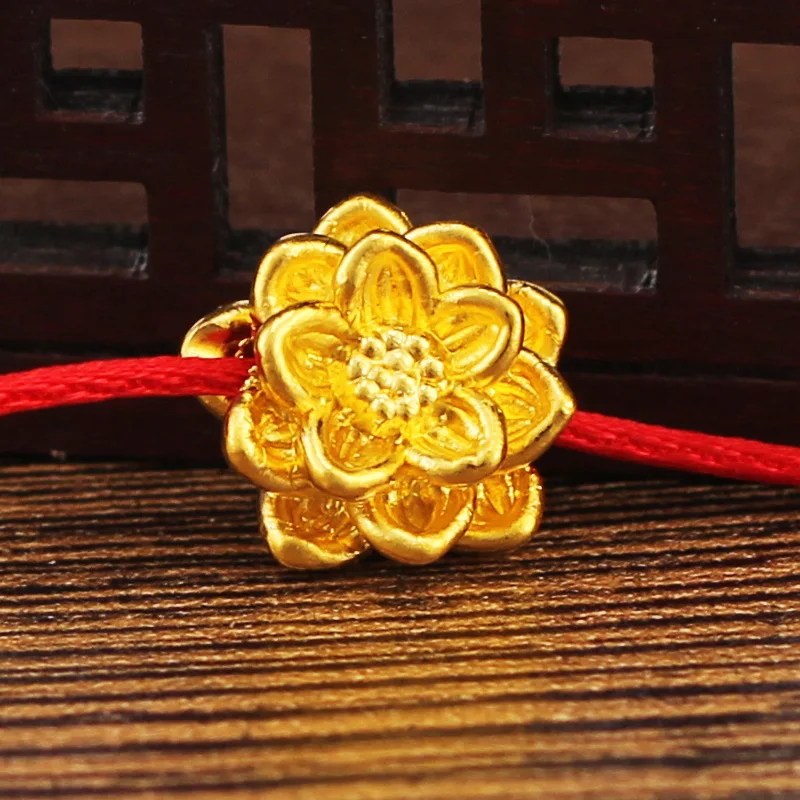 

Pure 24K 999 Yellow Gold Men Women 3D Lucky Lotus Flower Bead Pendant 0.8-1.1g