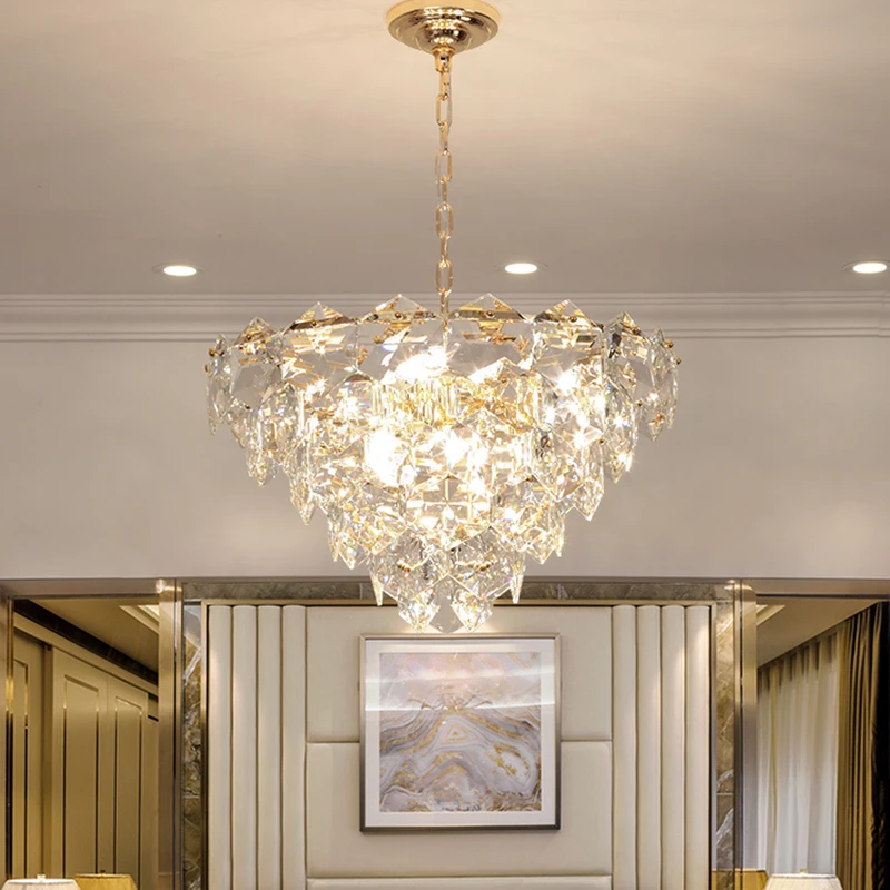 

Modern Crystal Led Chandelier Lighting Gold Metal Living Room Led Pendant Chandeliers Lights Dining Room Hanging Lamp Fixtures