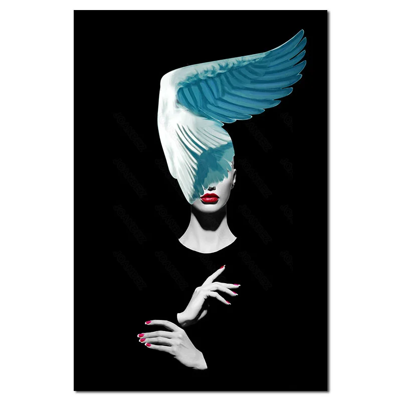 

European Style Art Beauty Model and Color Wing Individual Pattern Canvas Material Background Decorative Painting Living Room