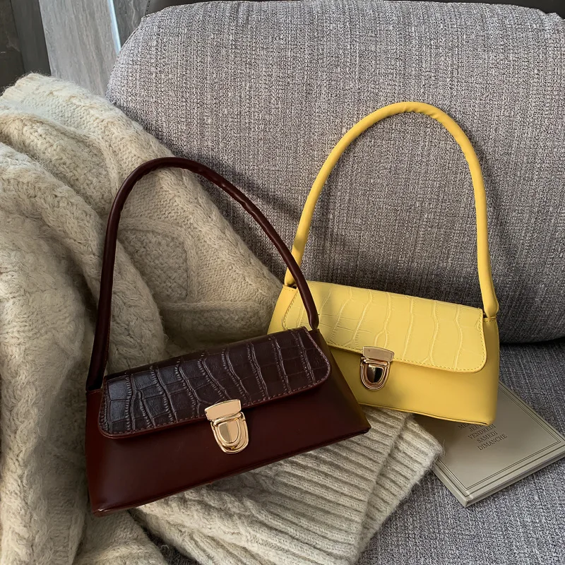 

2021 New Shopping Bag Retro Casual Lady Underarm Handbag Stone Pattern Shoulder Bag Female Leather Solid Color Chain Female Bag