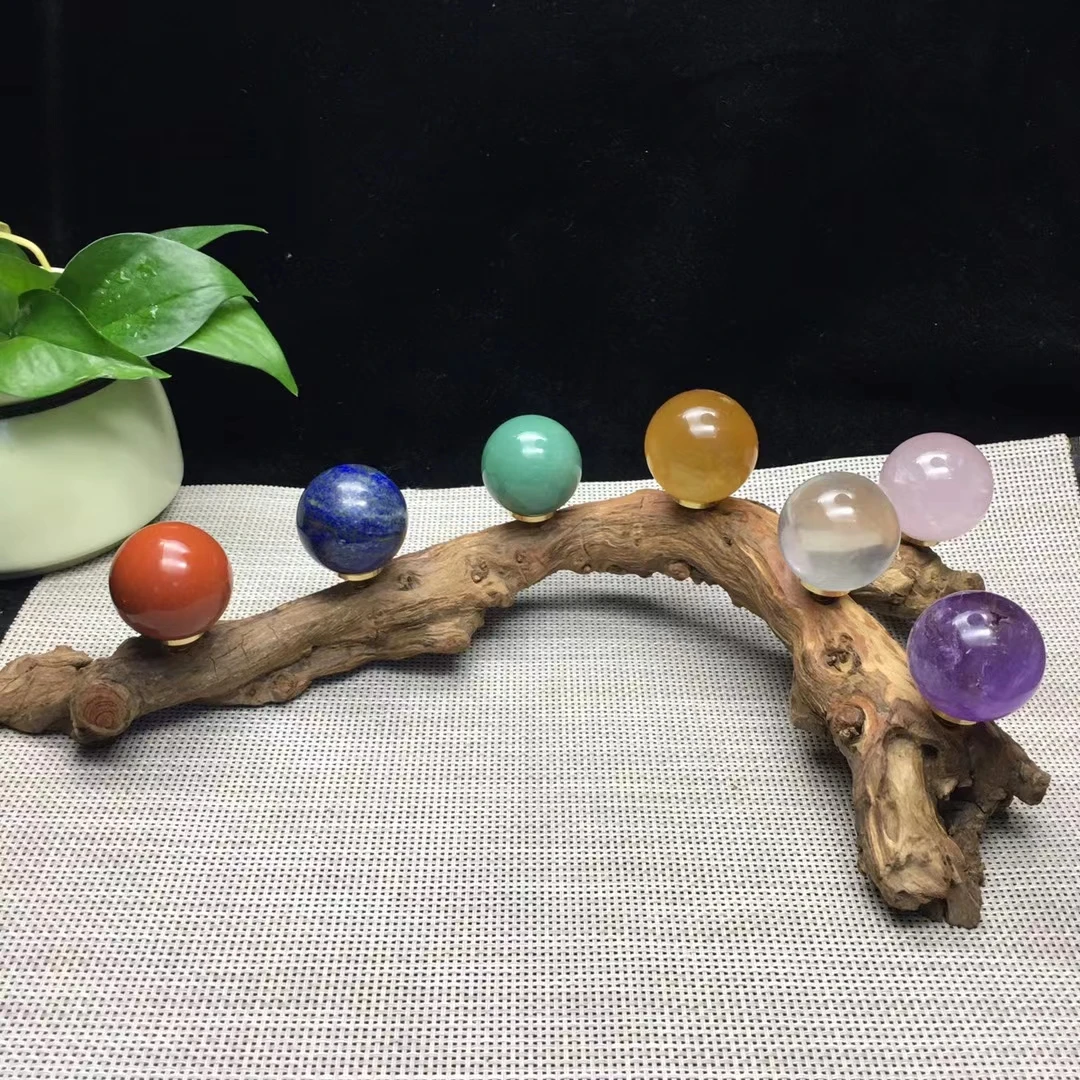 

Natural Crystal Ball Colorful Seven Star Array with Root Carving Base Feng Shui For Decoration Chakra Reiki Luky Yoga Healing