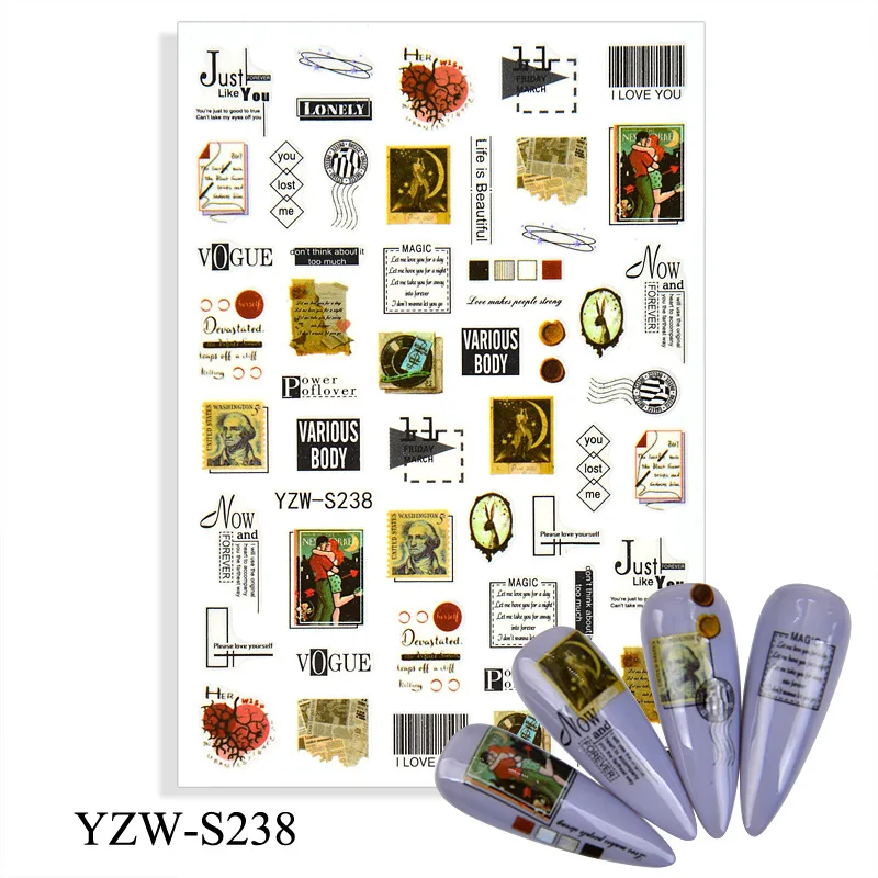 

Наклейка для ногтей Englsih с буквами влюбленных, штрих-кодом, 3d наклейка для ногтей, фольга, яркий дизайн, наклейки для ногтей, принадлежности д...