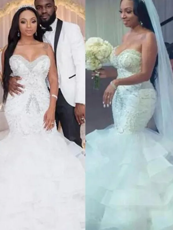 

Свадебные платья в африканском стиле, без рукавов, украшенные бисером, с многоярусным тюлем, со шлейфом, черные девушки