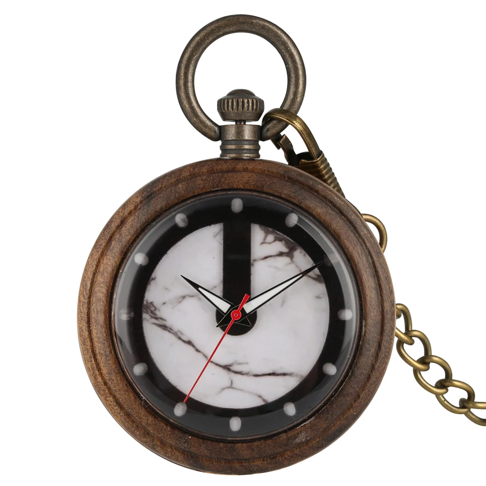 

Casual Wooden Quartz Pocket Watch Marbling Pattern Dial Pocket Watches Necklace Rough Chain Pendant Clock for Men Women Gifts