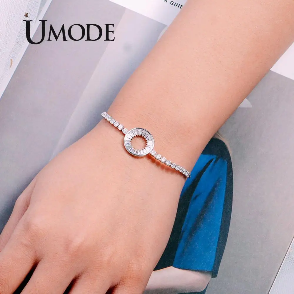 UMODE полые круглые теннисные браслеты для женщин регулируемые и прозрачный циркон