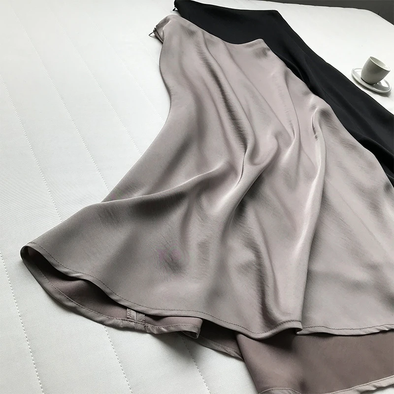 

SISPELL Pure Color Silk Satin Skirts For Female High Waist Loose Ruched Women's Elegant Skirt Fashion Streetwear 2021