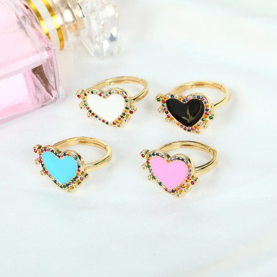 

Daihe Punk 18K Gold Enamel Heart Ring Women Good Lucky Colorful Micro Inlay Zircon Copper Love Rings Women Party Gift Jewelry