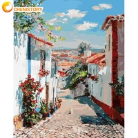 chenistory oil painting by numbers kits for adults europe alley landscape picture by number home decor acrylic paints on canvas