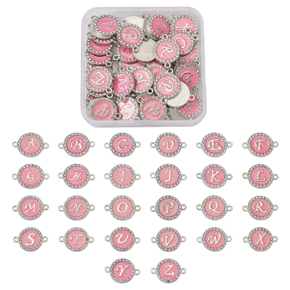 

52pcs/box Letter Alloy Enamel Links Connectors with Crystal Rhinestones Flat Round for DIY Jewelry Making Findings 22x16x2mm