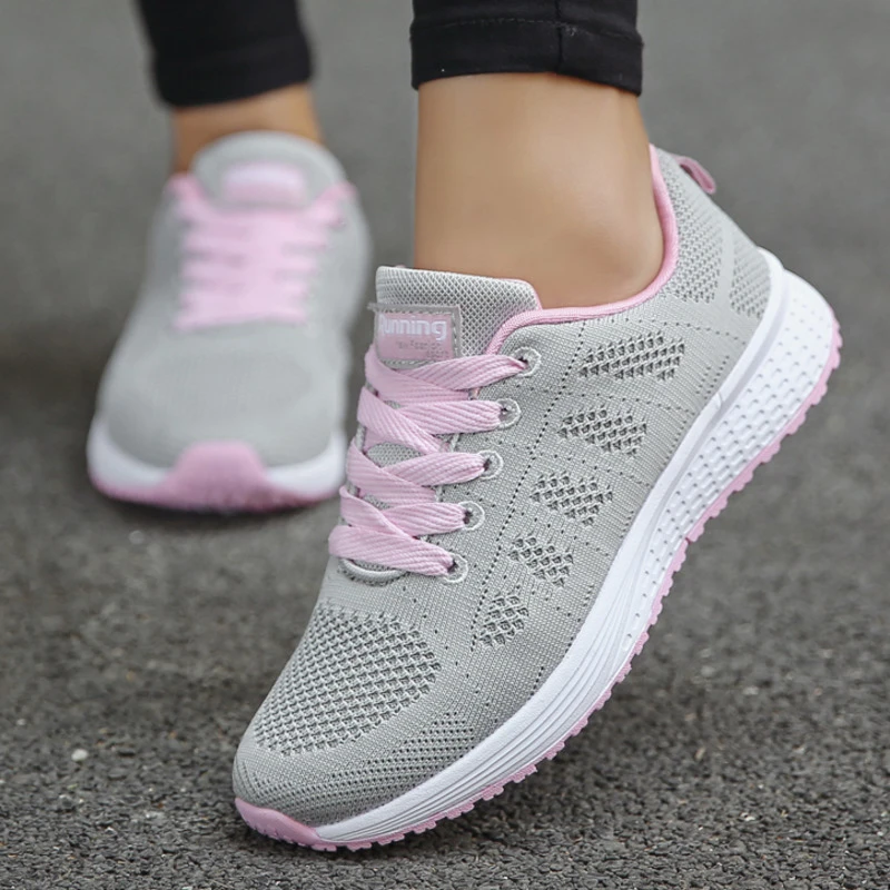 Модная Женская теннисная обувь tenis feminino, спортивная обувь на шнуровке розового цвета, кроссовки, легкие, круглые, с перекрестными ремешками, на плоской подошве, уличные спортивные кроссовки