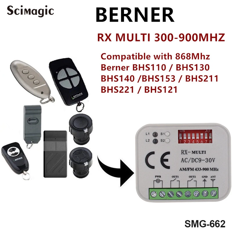 BERNER 868 МГц 35 двери гаража Открывалка приемник 300 900 AC/DC 9 30V передатчик ворота