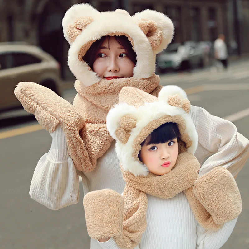 Шапка для родителей и ребенка 3 в 1 многофункциональная шапка шарф перчатка набор