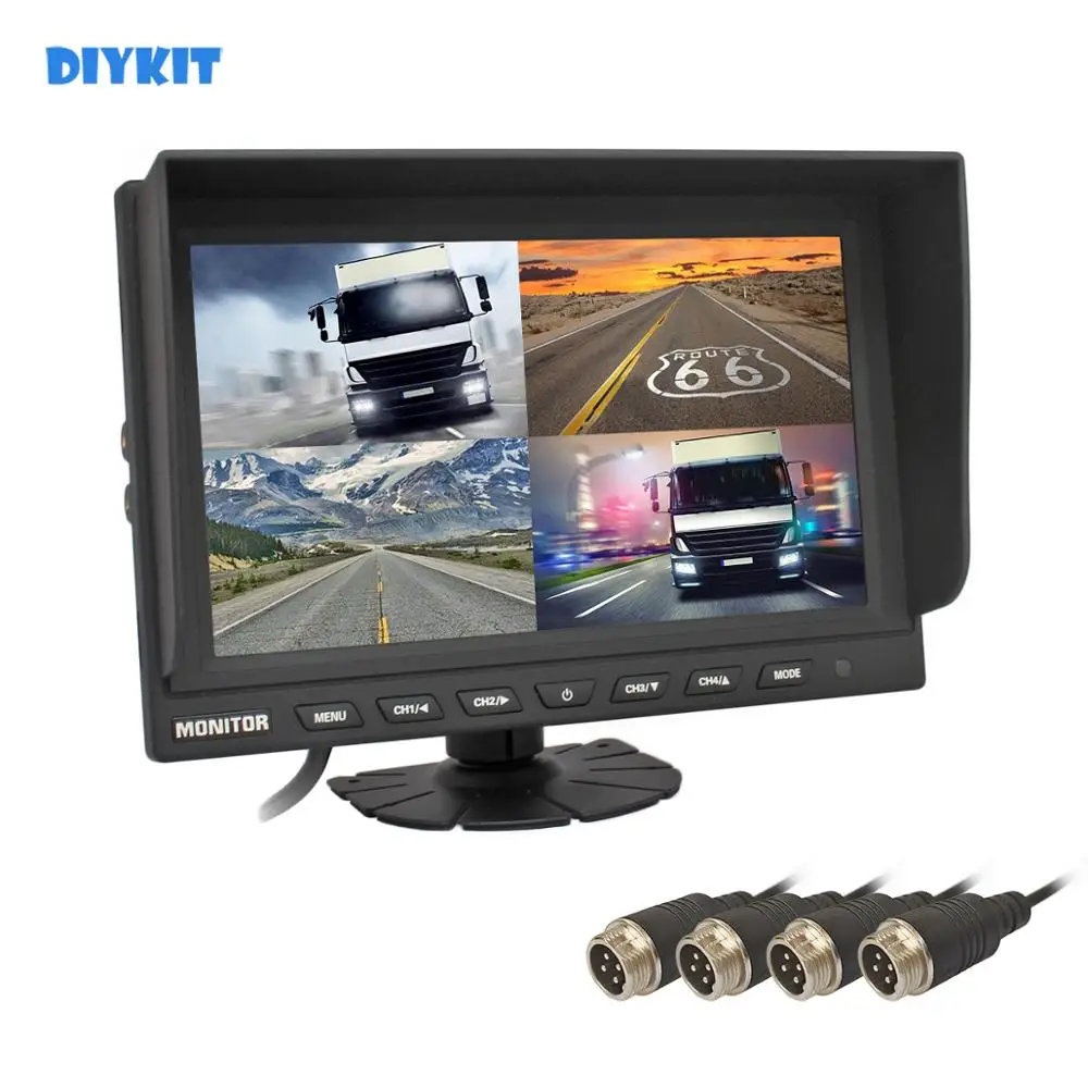 DIYKIT 4CH 4PIN DC12V-24V 9&quot 4 Split Quad LCD Screen Display Color Rear View Car Monitor For Truck Bus Reversing Camera | Автомобили и