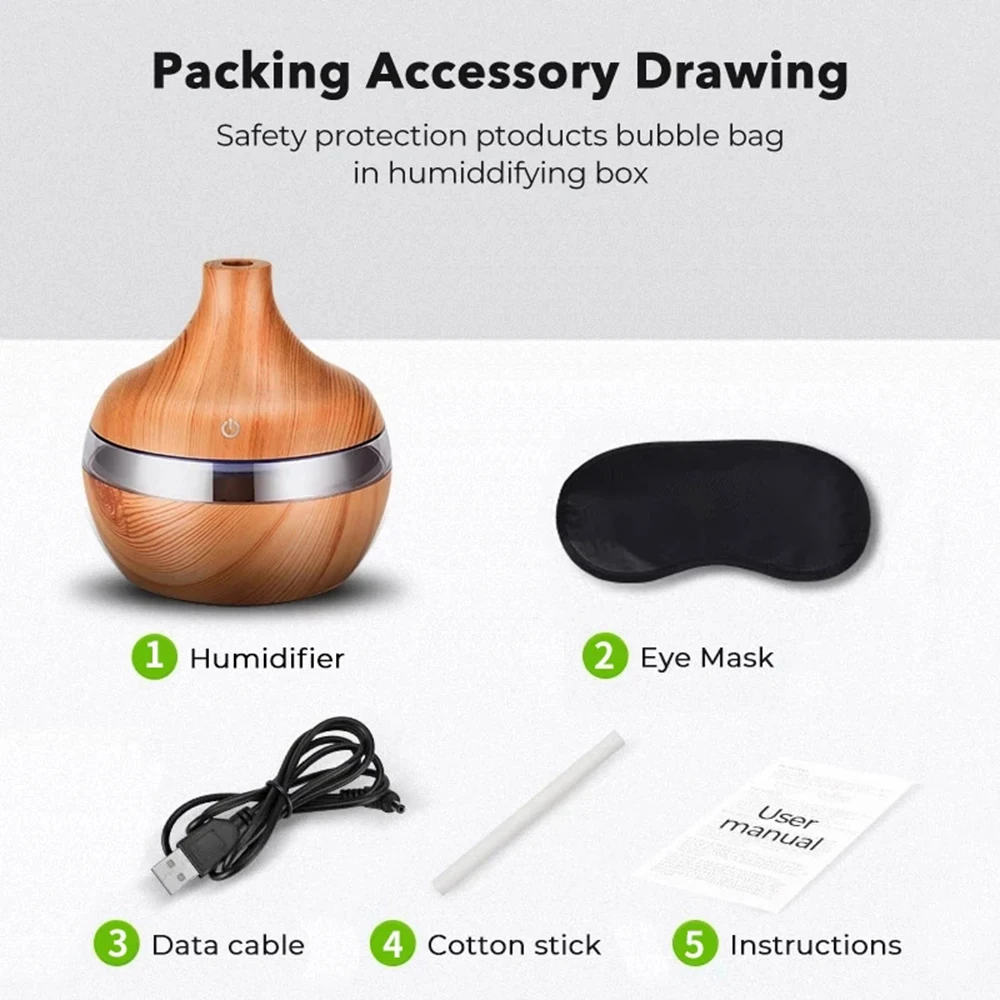 

saengQ Electric Aroma Air Diffuser Essential Air Humidifier Ultrasonic USB Wood Grain Humidifier Mini Mist Maker LED Light