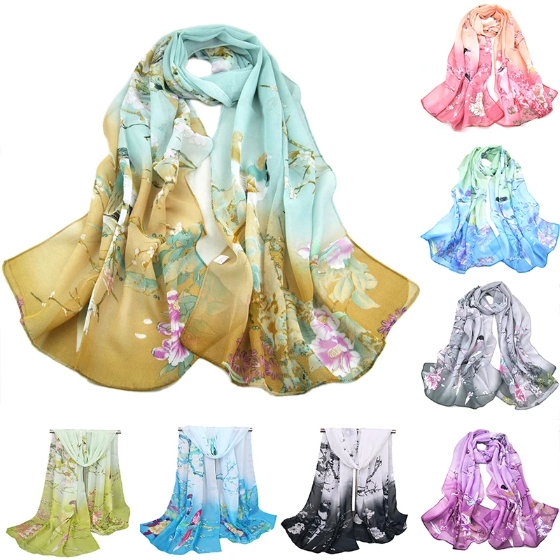 Модный женский длинный мягкий шарф с принтом лотоса шаль градиентные шарфы
