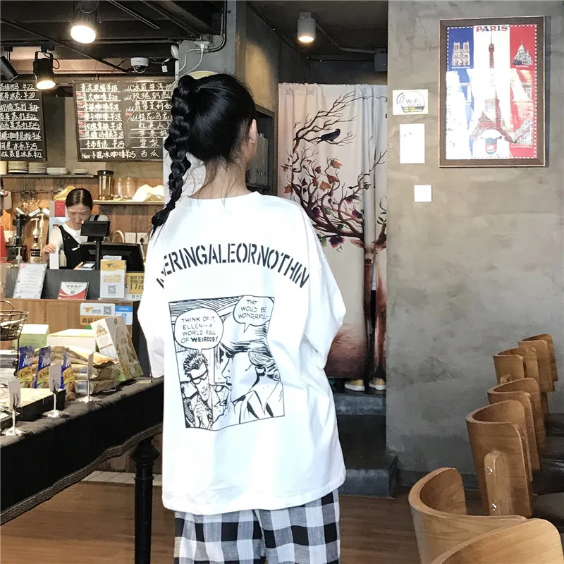 Женский комплект из 2 предметов летняя белая футболка с принтом + клетчатые штаны