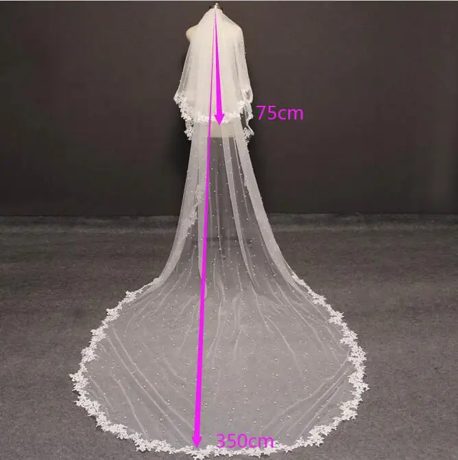 Pearls Wedding Veil with Lace 2 Layers Cover Face Bridal 3.5 Meters Long Blusher Accessories | Свадьбы и торжества