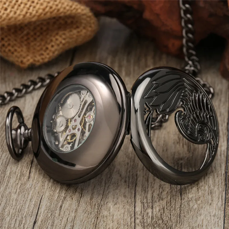 Antique Hollow Peacock Case Blue Roman Number Skeleton Steampunk Handwinding Mechanical Pocket Watch Chain Gift for Men Women