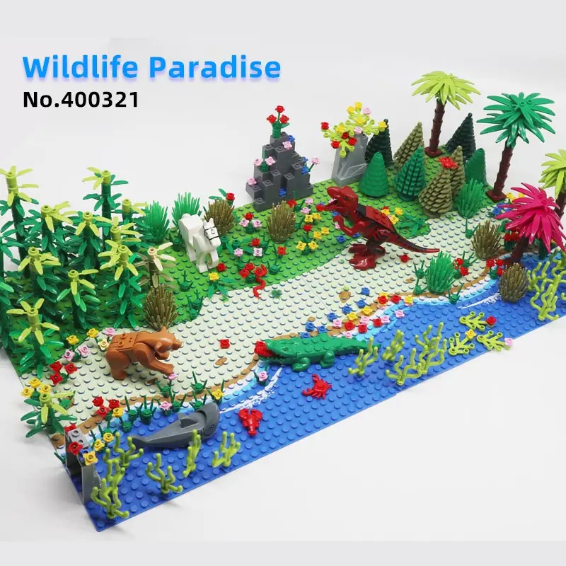 Wildlife paradise Rainforest Baseplate Parts Animal Green Grass Jungle Bush Flower Tree Plants Building Blocks DIY MOC Assemble Children Toy Gifts - Цвет: Wildlife paradise