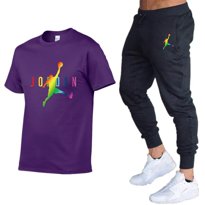 

2021 Summer Fashion Casual Brand Men's Sportswear Suit Sports Track Suit Men's Sportswear Short-Sleeved T-Shirt 2-Piece Set