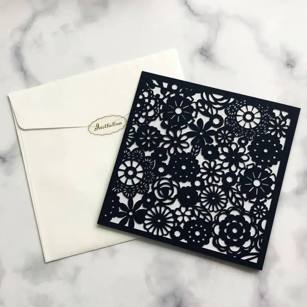 50 шт./лот Свадебная пригласительная открытка ажурная Цветочная свадебная для