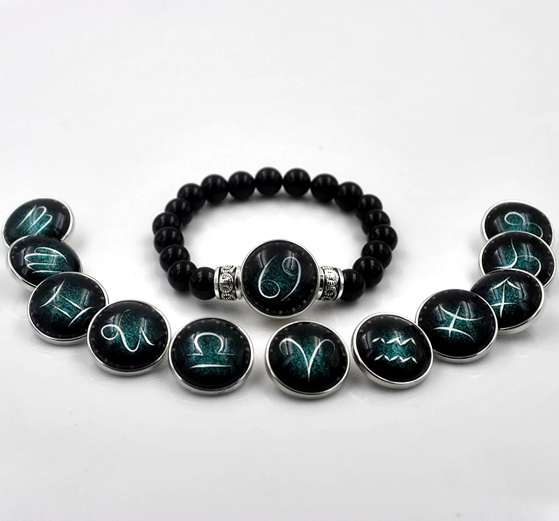 2018 черный круглый обсидиановый браслет ювелирные изделия 12 знаков зодиака с
