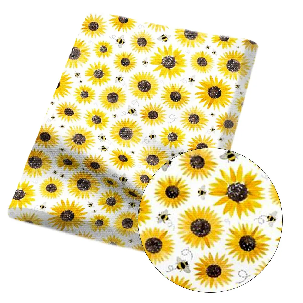 

IBOWS Polyester Cotton Fabric Sunflower Green Leaves Printed Cloth Sheets Apparel DIY Crafts Patchwork Supplies 45*150cm 1pc