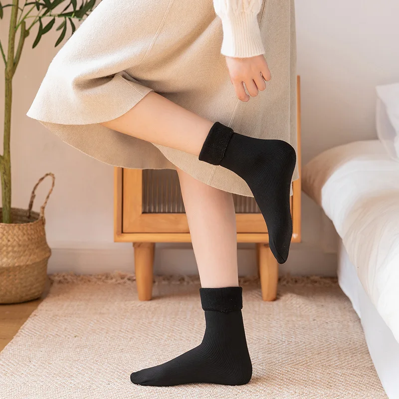 6Pairs Winter Warmer Thicken Cashmere Snow Socks For Men And Women Plus Velvet Thick Thermal Pure Cotton Plush Boots Floor Socks