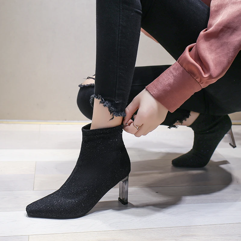 Ботинки на высоком каблуке шикарные модельные туфли женские ботильоны