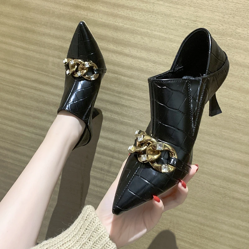 

2021 HOT Woman Fashion Spring Autumn Pointed Toe High Heel Boots Lady Casual Ankle Boots Female Cool Street Boots Botas