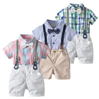 summer baby boy clothes formal dress gentleman bow tie shirt vest shorts sets party wedding costume children clothing suit