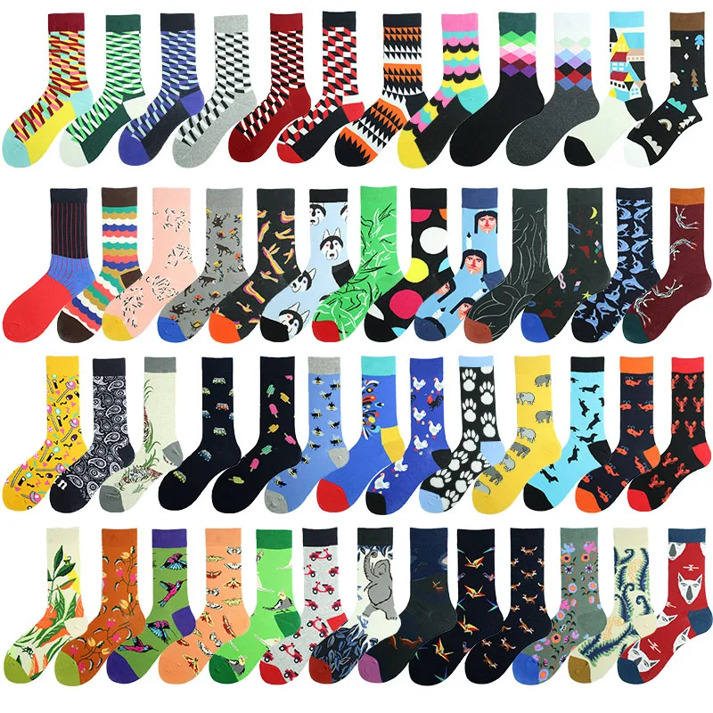 Для свадьбы из хлопка смешные мужские носки с цветочным рисунком птицы собаки