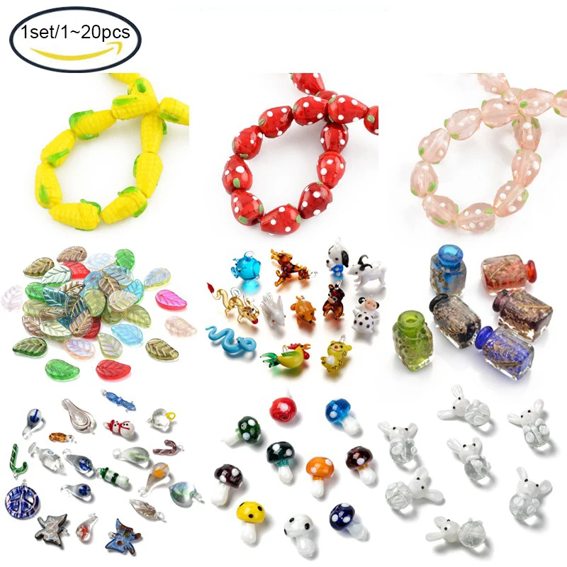 

1-20PCS Handmade Lampwork Beads Mushroom/Flower Heart/Rabbit/ Mixed Shapes Mixed Color 9-29x11-33mm For Jewelry Making