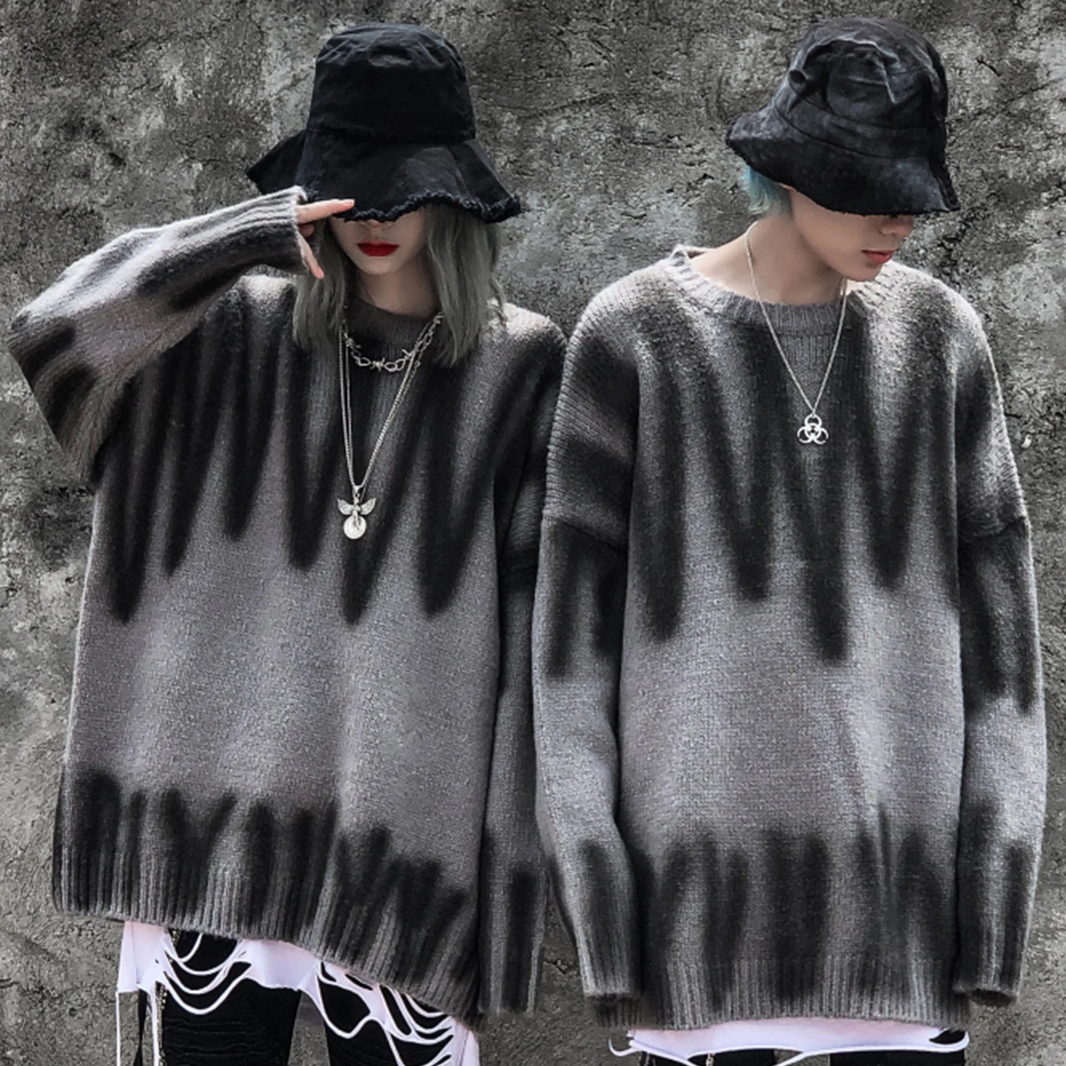 Мужской трикотажный свитер в стиле Харадзюку Повседневный пуловер с волнистыми