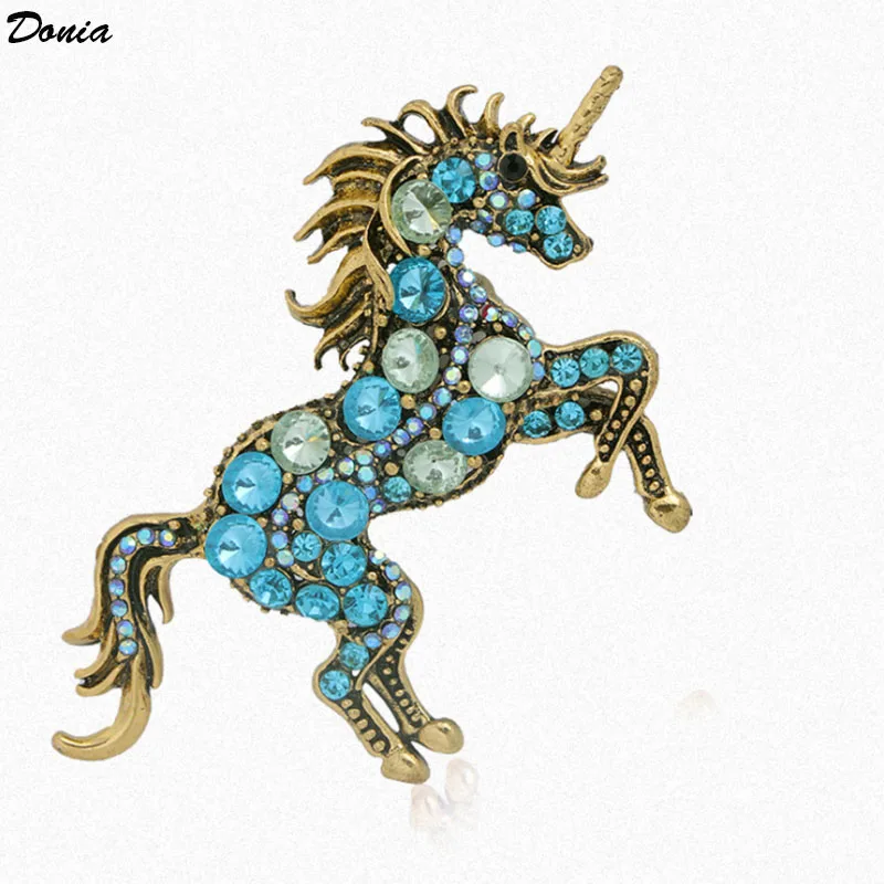 

Donia jewelry European and American luxury retro brooch high-grade large glass corsage unicorn animal alloy brooch