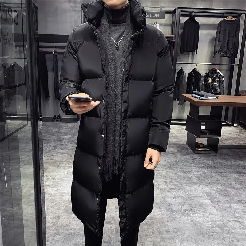 Winter Padded Jacket Men's Korean Fashion Trend Thickening and Lengthening Padded Jacket Stand-collar Mid-length Jacket Men Coat