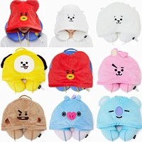 2hqbtscbulletproof youth group cartoon hooded u shaped pillow travel neck pillow super soft and thick crystal