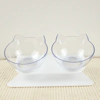 cat feeders bowls set double bowls no slip 15 degree plastic material raised stand cervical protection cats water food feeder