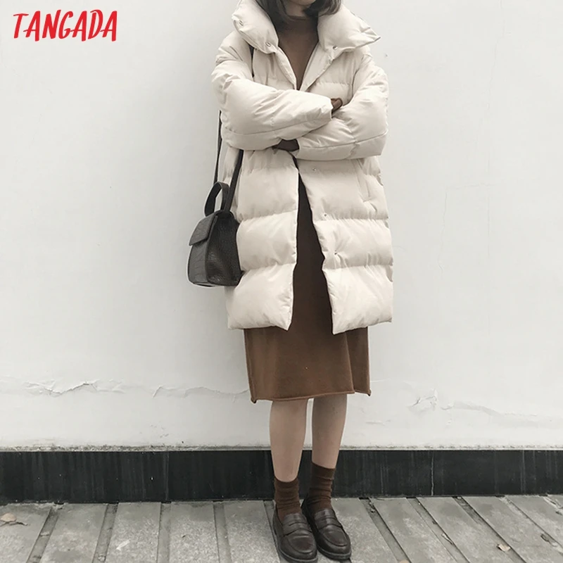 Tangada, Женские однотонные Длинные парки большого размера, толстые, с длинным рукавом, на пуговицах, с карманами, женское теплое корейское зимнее пальто, модное ATC02