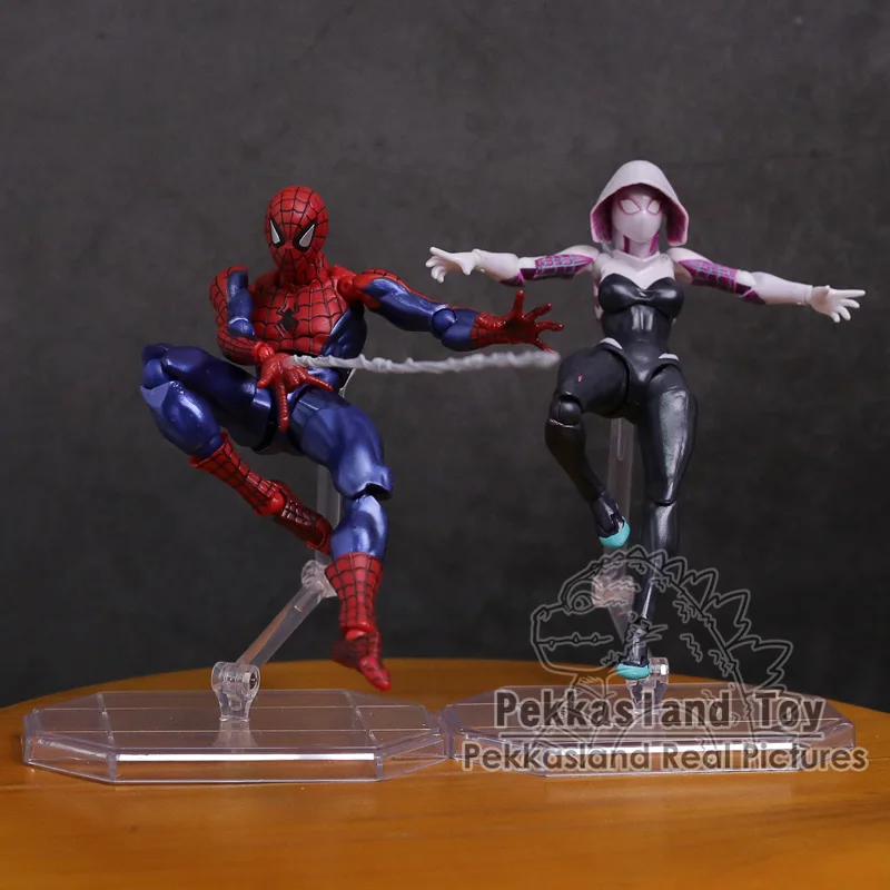 Revoltech Series NO.002 Spiderman / NO.004 Gwen Stacy Spider Gwen PVC Action Figure Collectible Model Toy 15cm
