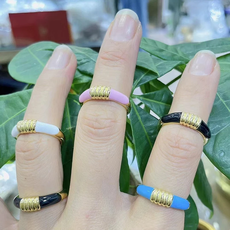 Эмалевое женское кольцо золотого цвета неоновый зеленый желтый флуоресцентный CZ