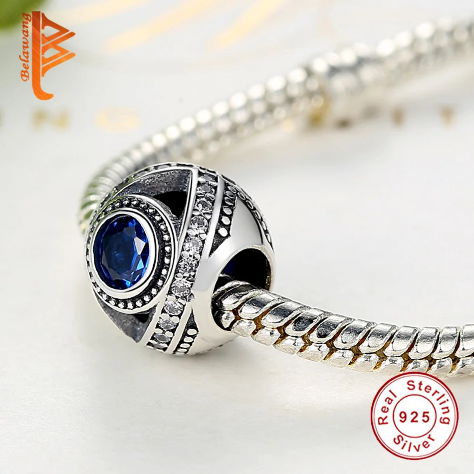Wholesale 925 Sterling Silver European Blue Crystal Clear CZ Hollow Charm Fit Bracelet DIY Jewelry Dropshipping | Украшения и