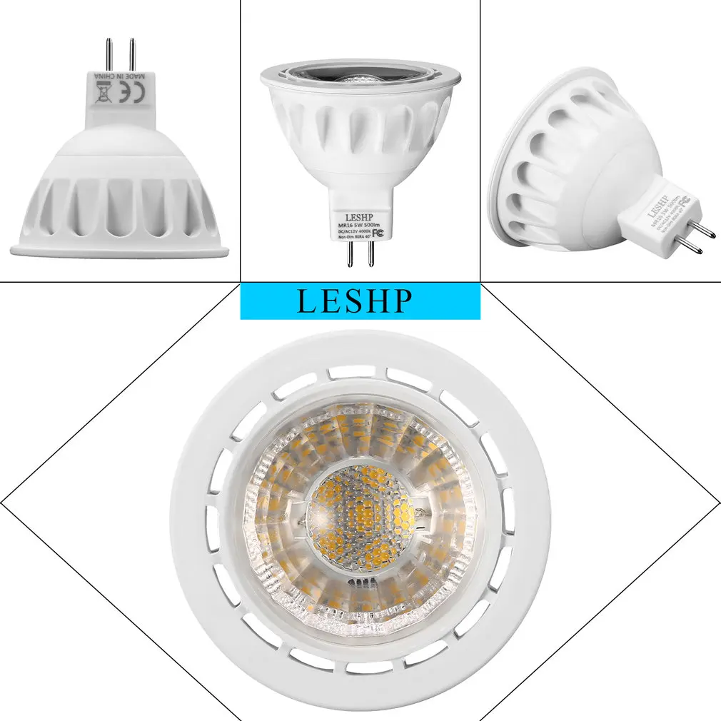LESHP белый MR16 AC/DC12V 5W Светодиодный прожектор 4000K 500LM без затемнения 40 градусов угол