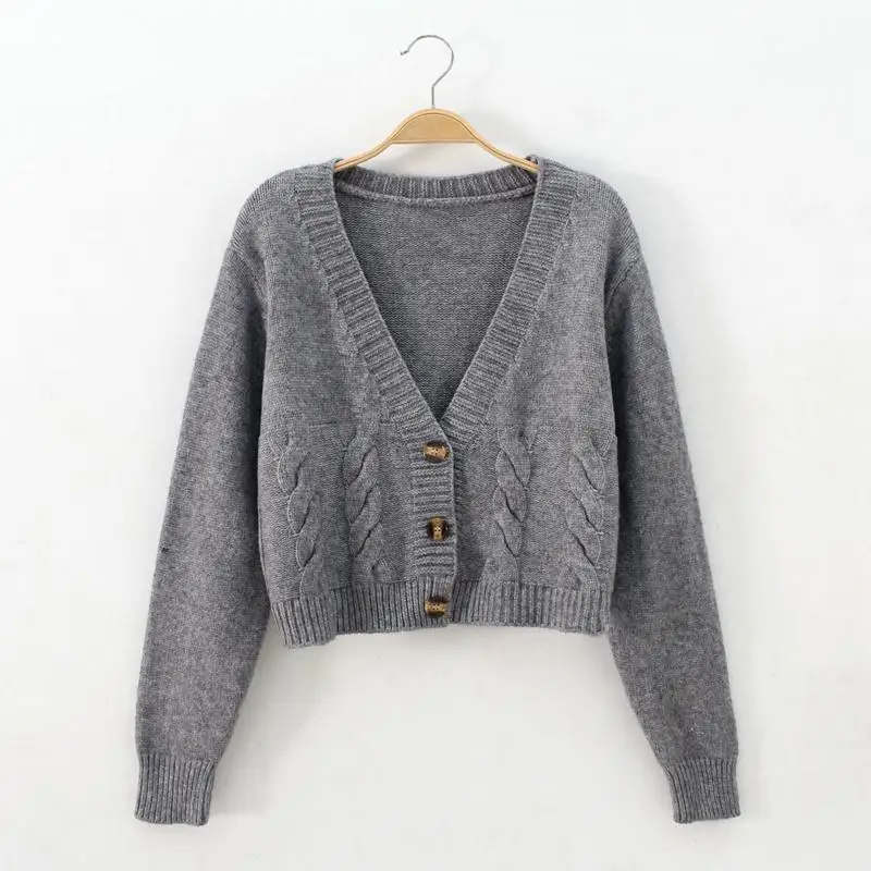 

NEW Autumn Winter Short High Waist Solid Color Sweater Women Single-breasted Knit Cardigan Small Sweter Women Jacket Top Femme