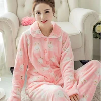 winter womens flannel pajama pants set high quality guaranteed loose comfortable elastic waist cute cartoon top pants 2 pieces